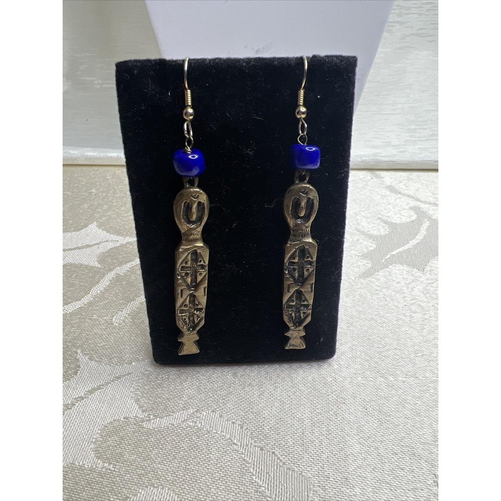 Egyptian Mummy Earrings with Lapis Bead‎ - Egyptian Collection Signed.
